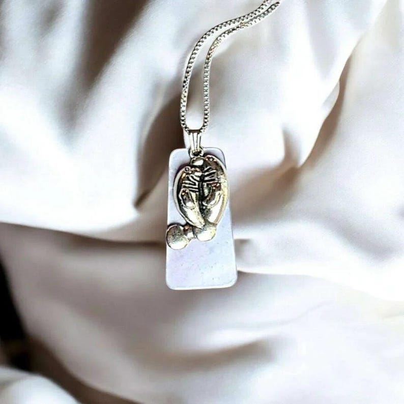 Manatee with Calf Tag necklace, Silver - 30 inch - - LadybugfeetDesigns -