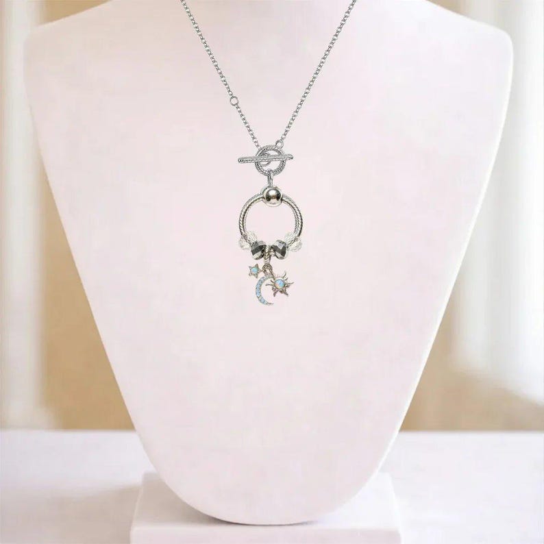 Moon Sun Star Sterling Silver Toggle Charm Necklace, 20 inches - - LadybugfeetDesigns -
