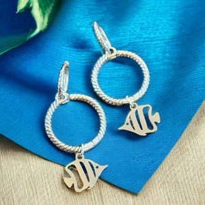 Sterling Double Hoop Tropical Fish Earrings, 3 in 1 Hoops - - LadybugfeetDesigns -