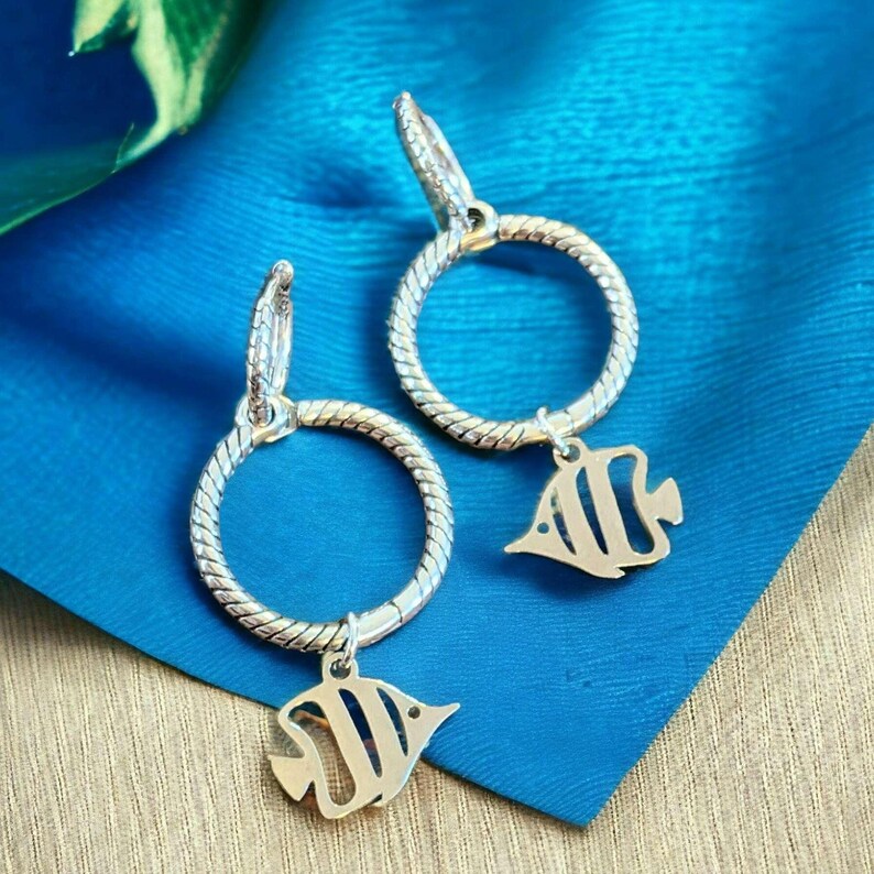 Sterling Double Hoop Tropical Fish Earrings, 3 in 1 Hoops - - LadybugfeetDesigns -