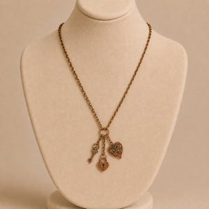 Heart Lock & Key Copper Charm Keeper Necklace, 18-24 inch - - LadybugfeetDesigns -