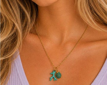 Aqua Blue Coral necklace, Gold - 18- 24 inch