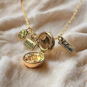 Prayer/Wish Locket Necklace, Gold - 18 inch - - LadybugfeetDesigns -