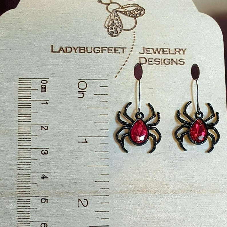 Red Crystal Spider Earrings - - LadybugfeetDesigns -