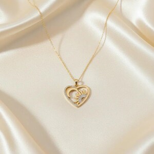Sun Moon Heart necklace, Gold - 20 inch - - LadybugfeetDesigns -