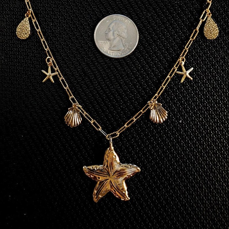 Beach Vibes Multi Charm Link Necklace, Gold- 20 inch - - LadybugfeetDesigns -