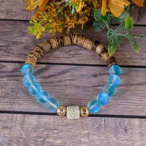 Iridescent Blue Mystic Aura Quartz Gemstone Diffuser bracelet - - LadybugfeetDesigns -