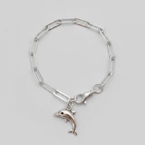 Silver Dolphin Stainless Steel Paperclip Chain Bracelet - - LadybugfeetDesigns -
