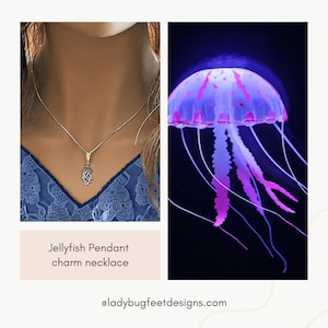 Jellyfish Pendant charm necklace, Sterling Silver - 22 inch - - LadybugfeetDesigns -
