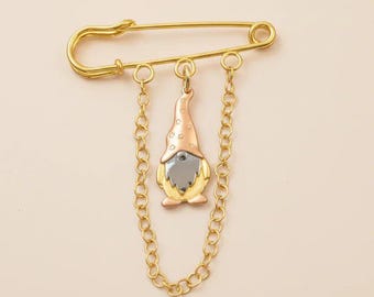 Gnome Safety Pin Brooch, Purse Charm