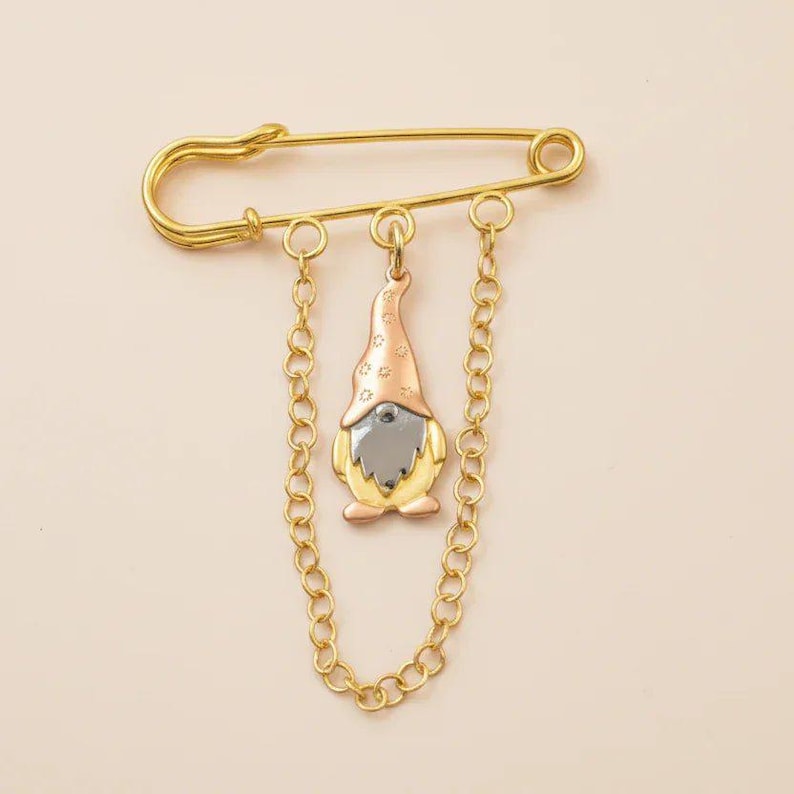 Gnome Safety Pin Brooch, Purse Charm - - LadybugfeetDesigns -