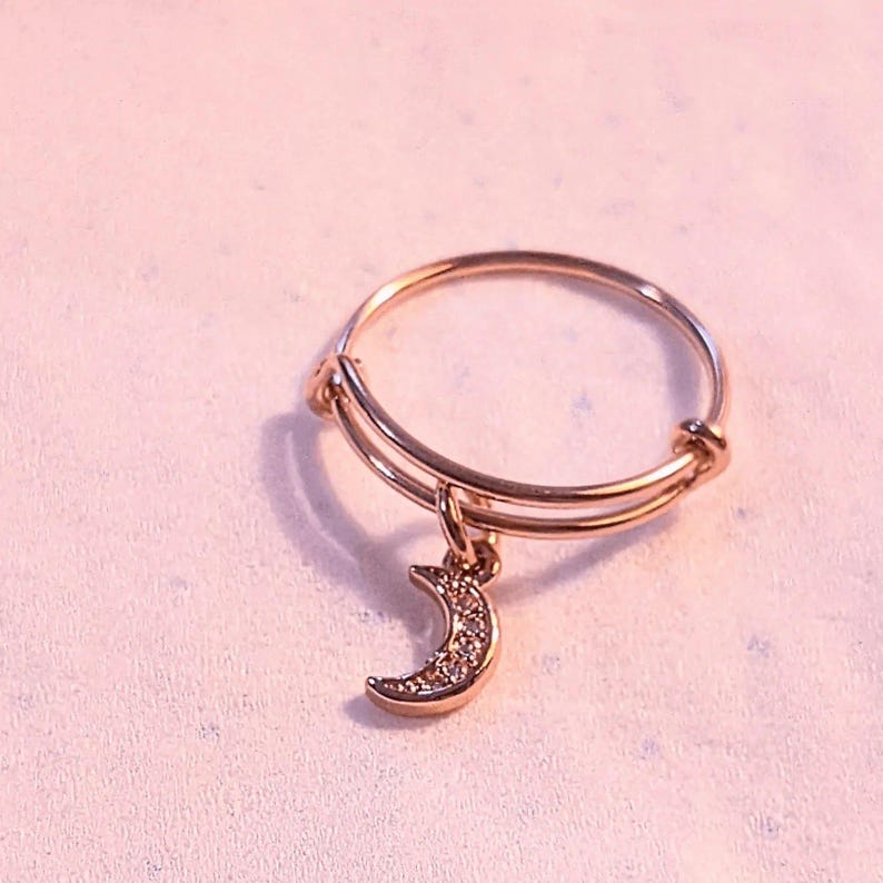 CZ Rose Gold Crescent Moon Ring 5-7 - - LadybugfeetDesigns -