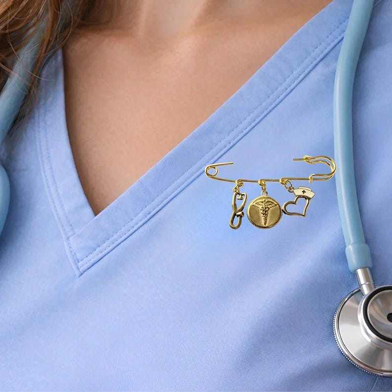 Nurse Safety Pin Brooch, Purse Charm - - LadybugfeetDesigns -