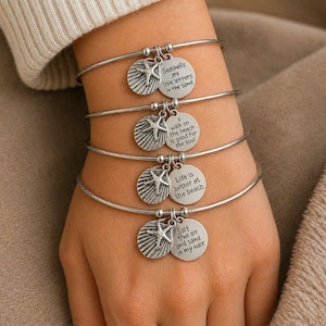 A Walk on the Beach Euro Bangle Cuff, Silver - - LadybugfeetDesigns -