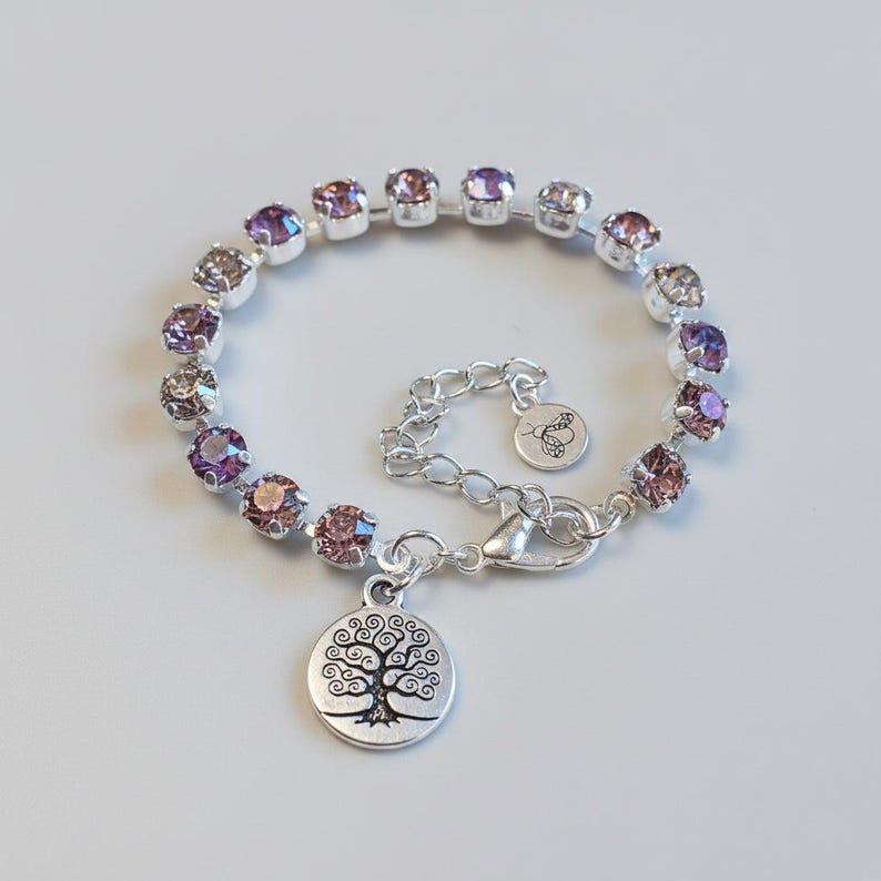Pink Tree of Life Faceted Crystal Bracelet - - LadybugfeetDesigns -