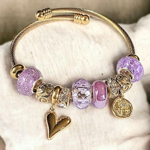 Romantic Heart Euro Cuff Wrap Bracelet, Gold - - LadybugfeetDesigns -