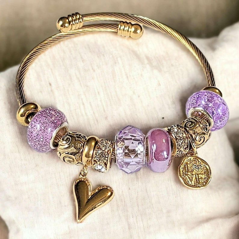 Romantic Heart Euro Cuff Wrap Bracelet, Gold - - LadybugfeetDesigns -