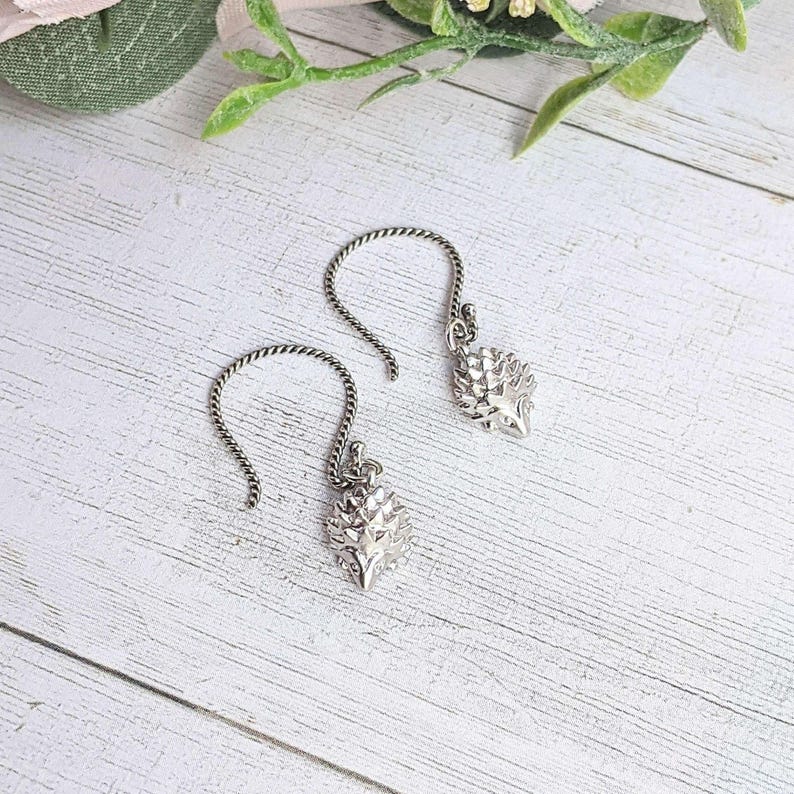 Hedgehog Dangle Hook Earrings, Gold or Silver - - LadybugfeetDesigns -