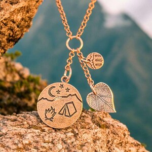 Camping Copper Charm Keeper Necklace, 18-24 inch - - LadybugfeetDesigns -