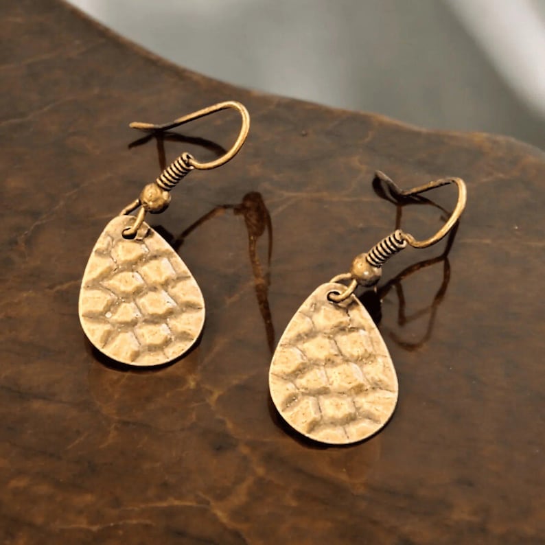 Antique Bronze Crocodile Tears Earrings - - LadybugfeetDesigns -