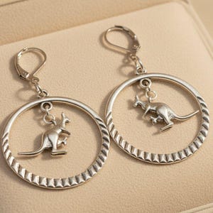 Kangaroo Mama & Joey Leverback Hook Earrings - - LadybugfeetDesigns -