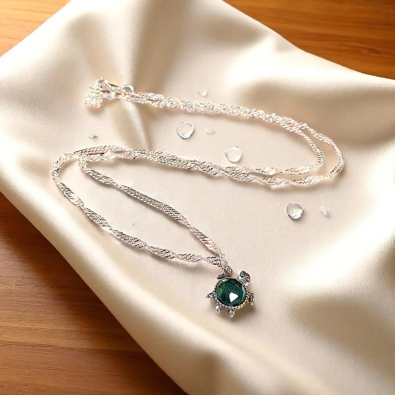 Multi Faceted CZ Turtle Necklace, Sterling Silver - 20 inch - - LadybugfeetDesigns -