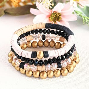 Tan & Black Stretch Bracelet Stack - - LadybugfeetDesigns -