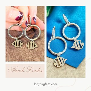 Sterling Double Hoop Tropical Fish Earrings, 3 in 1 Hoops - - LadybugfeetDesigns -