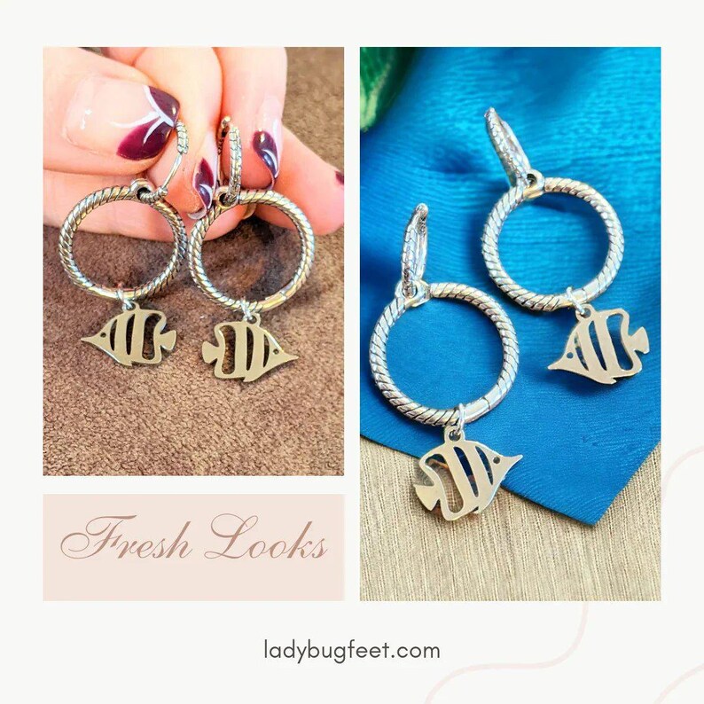 Sterling Double Hoop Tropical Fish Earrings, 3 in 1 Hoops - - LadybugfeetDesigns -