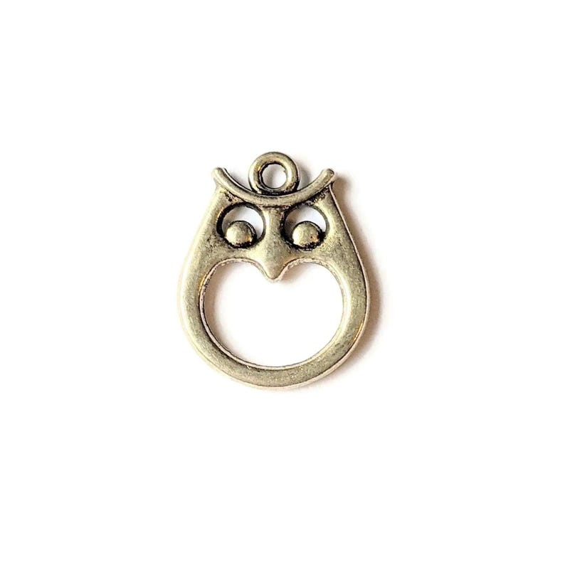 Silver Open Owl Charm Pendant - - LadybugfeetDesigns -