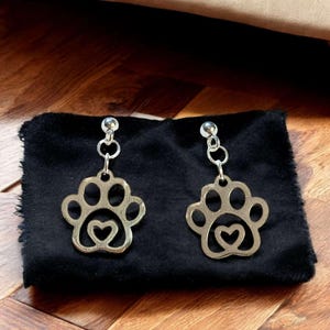 Dog Paw Charm Drop Stud Earrings-Silver - - LadybugfeetDesigns -