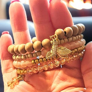 Hummingbird Crystal Beaded Gold Wrap Bracelet - - LadybugfeetDesigns -