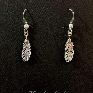 Feather Sterling Silver dangle earrings - - LadybugfeetDesigns -