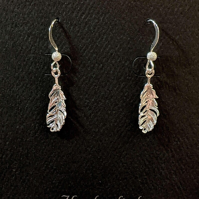 Feather Sterling Silver dangle earrings - - LadybugfeetDesigns -