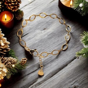 Shiny Gold Textured Oval Link Charm Bracelet Base Ii - D.i.y. - Build Your Charm Bracelet! - - LadybugfeetDesigns -