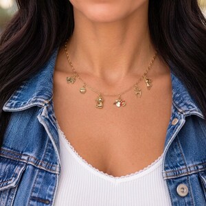 Feline Persuasion Multi Charm Link Necklace, Gold- 20 inch - - LadybugfeetDesigns -