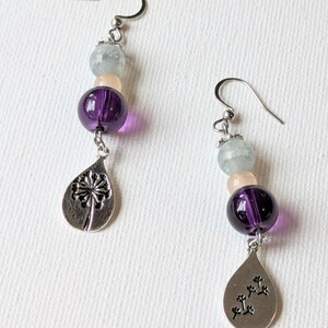 Dandelion Mismatched Beaded Hook Earrings, Silver - - LadybugfeetDesigns -