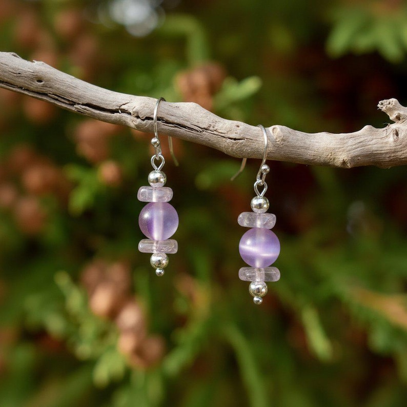 Amethyst/Purple Mermaid Glass Beaded Hook Earrings - - LadybugfeetDesigns -
