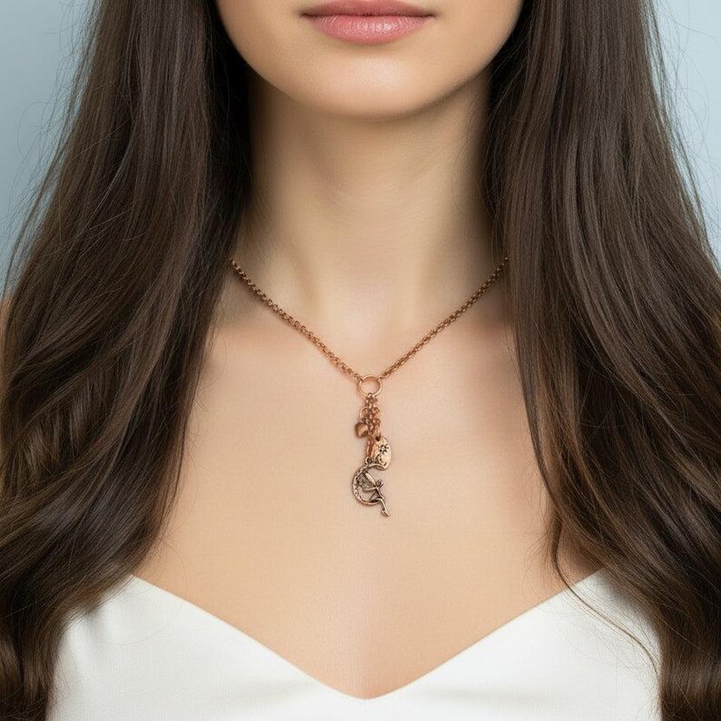 Fairy Moon Copper Charm Keeper Necklace, 18-24 inch - - LadybugfeetDesigns -