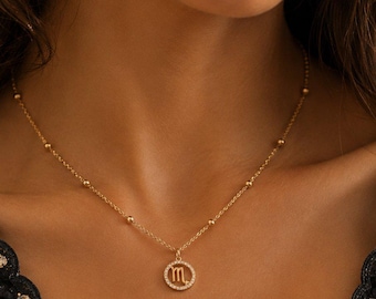CZ Zodiac Symbol Necklace, Gold - 18 inch