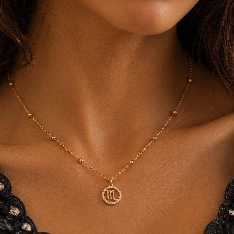 CZ Zodiac Symbol Necklace, Gold - 18 inch - - LadybugfeetDesigns -