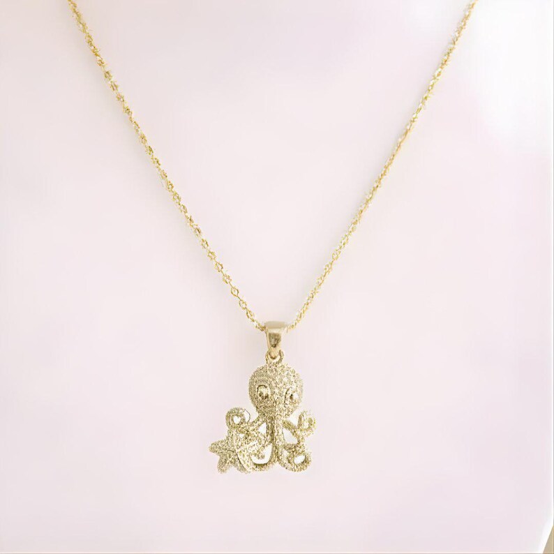 CZ Octopus necklace, Gold - 20 inch - - LadybugfeetDesigns -