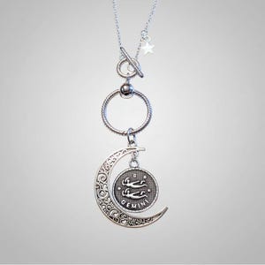 Crescent Moon Zodiac Sign Necklace, Silver - 20 inch - - LadybugfeetDesigns -