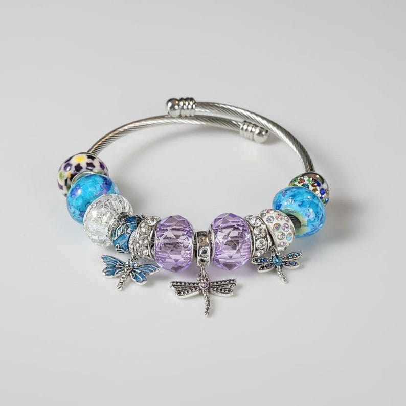 Dragonfly Euro Cuff Wrap Bracelet, Silver - - LadybugfeetDesigns -