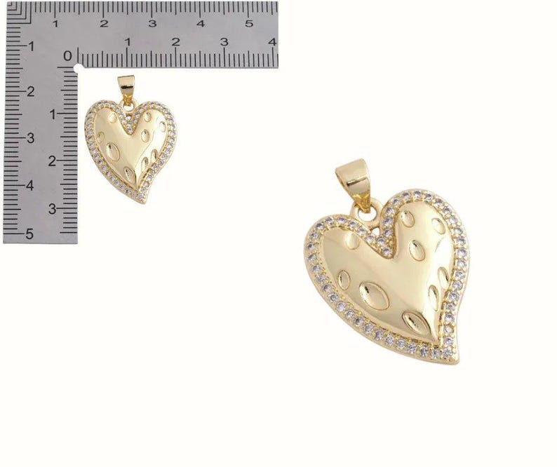Textured Heart necklace, Gold - 20 inch - - LadybugfeetDesigns -