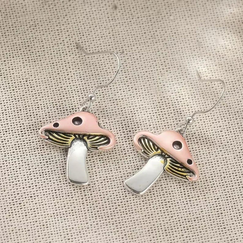 Rustic Whimsical Mushroom Hook Earrings - - LadybugfeetDesigns -