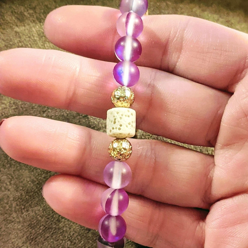 Iridescent Purple Mystic Aura Quartz Gemstone Diffuser bracelet - - LadybugfeetDesigns -
