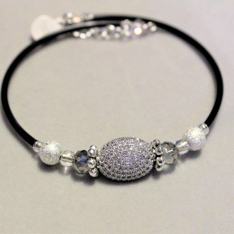 Cubic Zirconia Memory Wire Bangle bracelet - - LadybugfeetDesigns -
