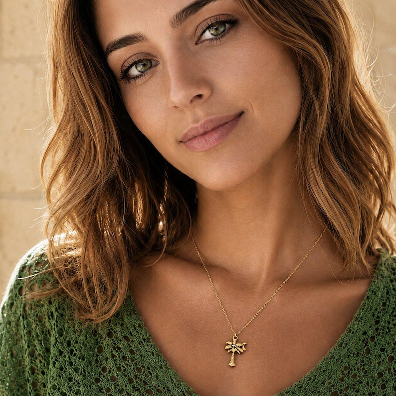 Palm Tree Necklace, Gold - 18- 24 inch - - LadybugfeetDesigns -