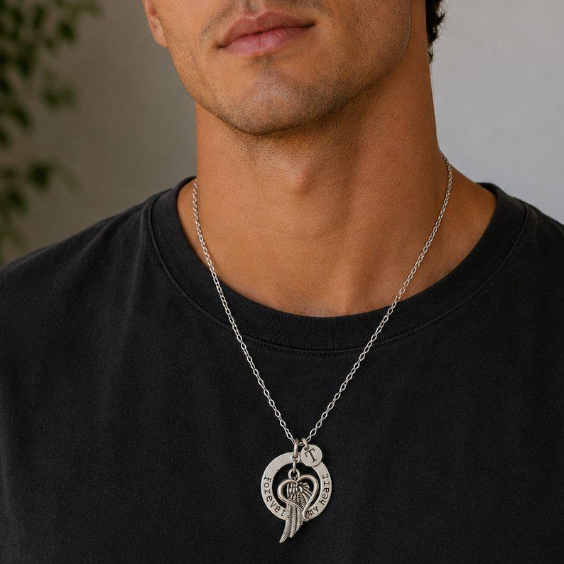 Forever in My Heart Initial Memory necklace, Silver - 20 inch Unisex - - LadybugfeetDesigns -